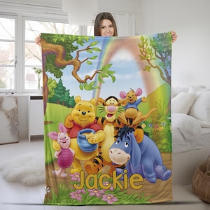 Custom Name Pooh Bear And Friends Blanket, Watercolor Winnie The Pooh Blanket, Pooh Blanket, Pooh Blanket, Birthday Gift SKYL14