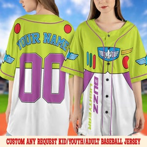 Custom Buzz Lightyear Baseball Jersey, Toy Story Birthday Jersey, Disney Character Matching Baseball Shirt, Disney Baseball Team SLWH12