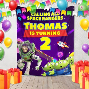 Toy Story Buzz Lightyear Banner/Buzz Lightyear Birthday Banner/Custom Toy Story Backdrop/Kids Birthday Decor/Custom Birthday Backdrop OHQN04