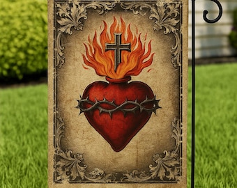 Vintage Religious Garden Flag, Catholic Flag, Sacred Heart of Jesus Church Garden Flag, Prayer Garden Decor Wall Art AXFC30