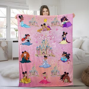 Personalized Watercolor Disney Princess Blanket, Custom Name Baby Blanket, Disney Princess Birthday Gift, WDW Disneyland Princess SKYL22