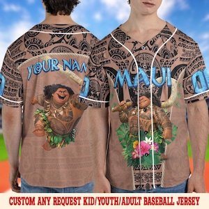 Custom Disney Moana Maui Baseball Jersey, Custom Name Disney Maui Jersey, Disney Moana  Baseball Jersey Outfits, Disney Fans OHU203