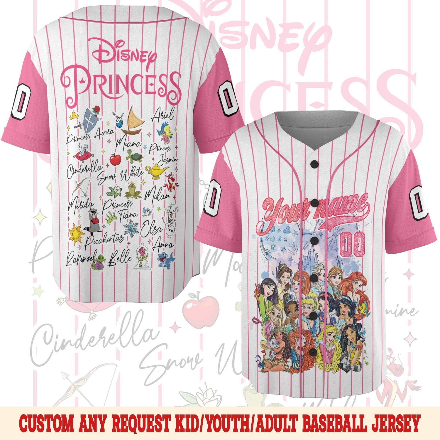 Discover Disney Princess Baseball Jersey, Watercolor Magic Castle Princess Shirt