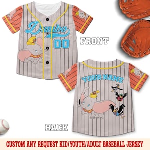 Custom Disney Dumbo Baseball Jersey, Disney Baseball Jersey Sports Team, Cute Birthday Gifts For Fans, Elephant Disneyland Family OHR303