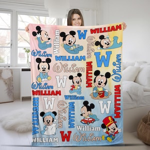 Personalized Name Disney Baby Mickey Blanket , Cute Mickey Fleece Mink Sherpa Blanket, Magic Kingdom Blanket, Custom Name Blanket UM4T10