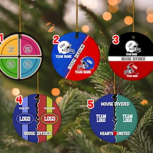 Personalize House Divided Ornament, Custom House Divided, Hockey, Basketball, Baseball, Football, Any Combination, Christmas Tree SJ3222