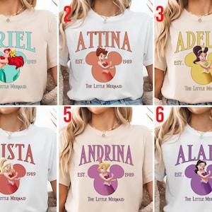 Disney The Little Mermaid Characters Unisex shirt, Ariel Princess Shirt,Attina Adella Aquata Arista,Disneyland Family Trip Shirt Gift UNXA18