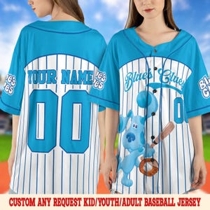 Personalized Blue Clues Baseball Jersey, Blue Dog Lovers Birthday Girl Jersey, Baby Shower Birthday Boy Gift, Blue Clues Family Shirt OHQJ15