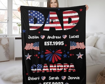 4Th July Personalized Blanket, First Dad Now Grandpa Blanket, Independence Day Grandpa Gift, Soft Cozy Sherpa Fleece Throw Blankets OHSS34