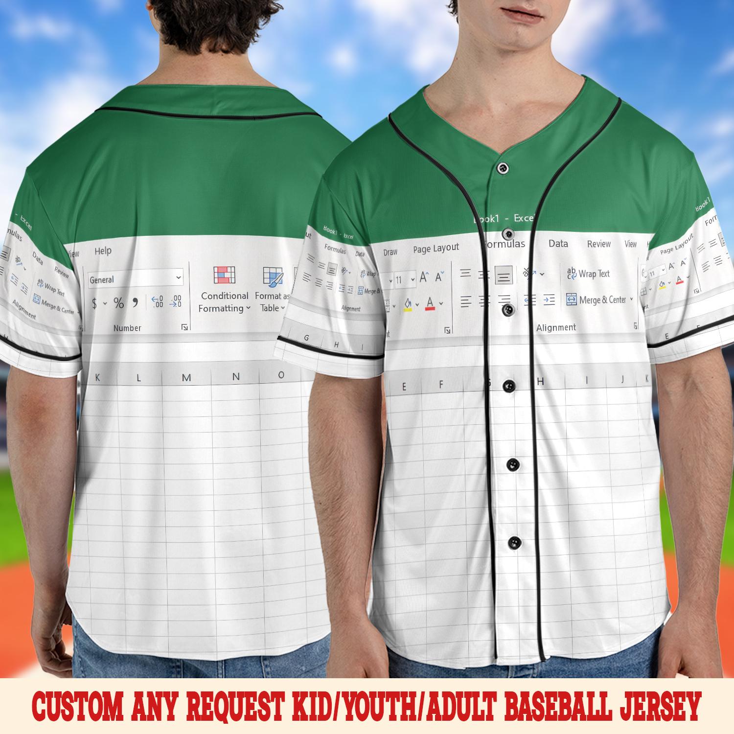 Funny Excel Baseball Jersey – Custom Name Shirt, Nerdy Spreadsheet