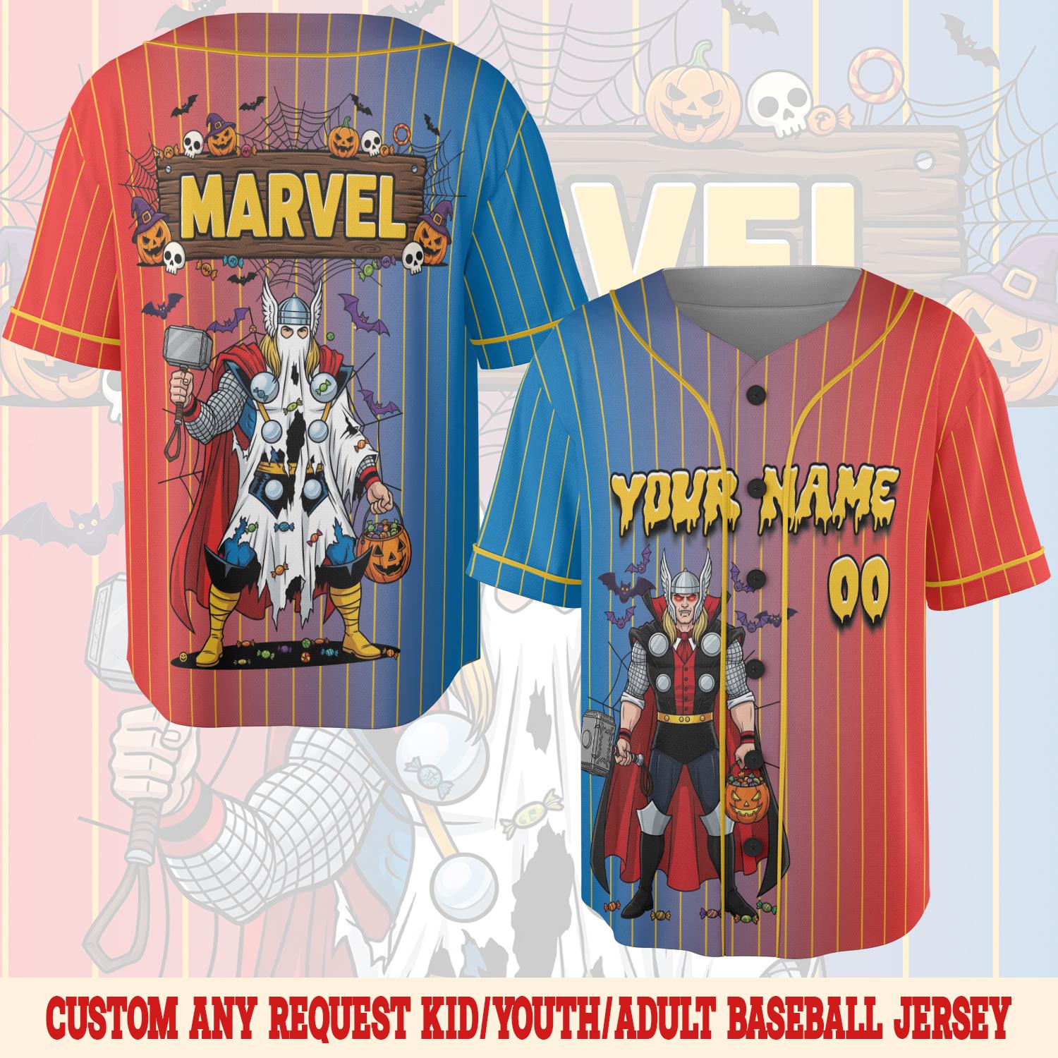 Discover Retro Marvel Halloween Baseball Jersey, Avengers Superhero Halloween Jersey