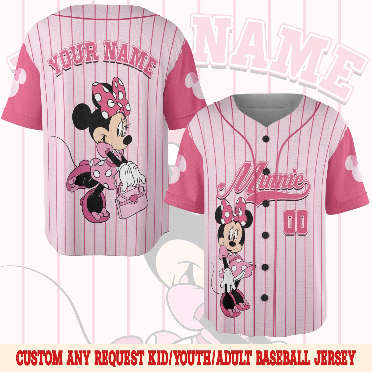 Discover Personalized Cute Disney Minnie Mouse Baseball Jersey, Custom Disneyland Jersey