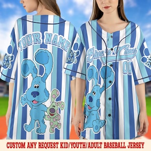 Personalized Blue Clues Baseball Jersey, Blue Dog Striped Birthday Baseball Jersey, Baby Birthday Boy Gift, Blue Clues Family Tee UNZC19