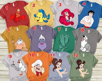 Little Mermaid Shirt, Flounder,Sebastian Max & Scuttle Costume Face Shirt, Ariel Princess Costume Halloween Shirt, Little Mermaid E1NN03