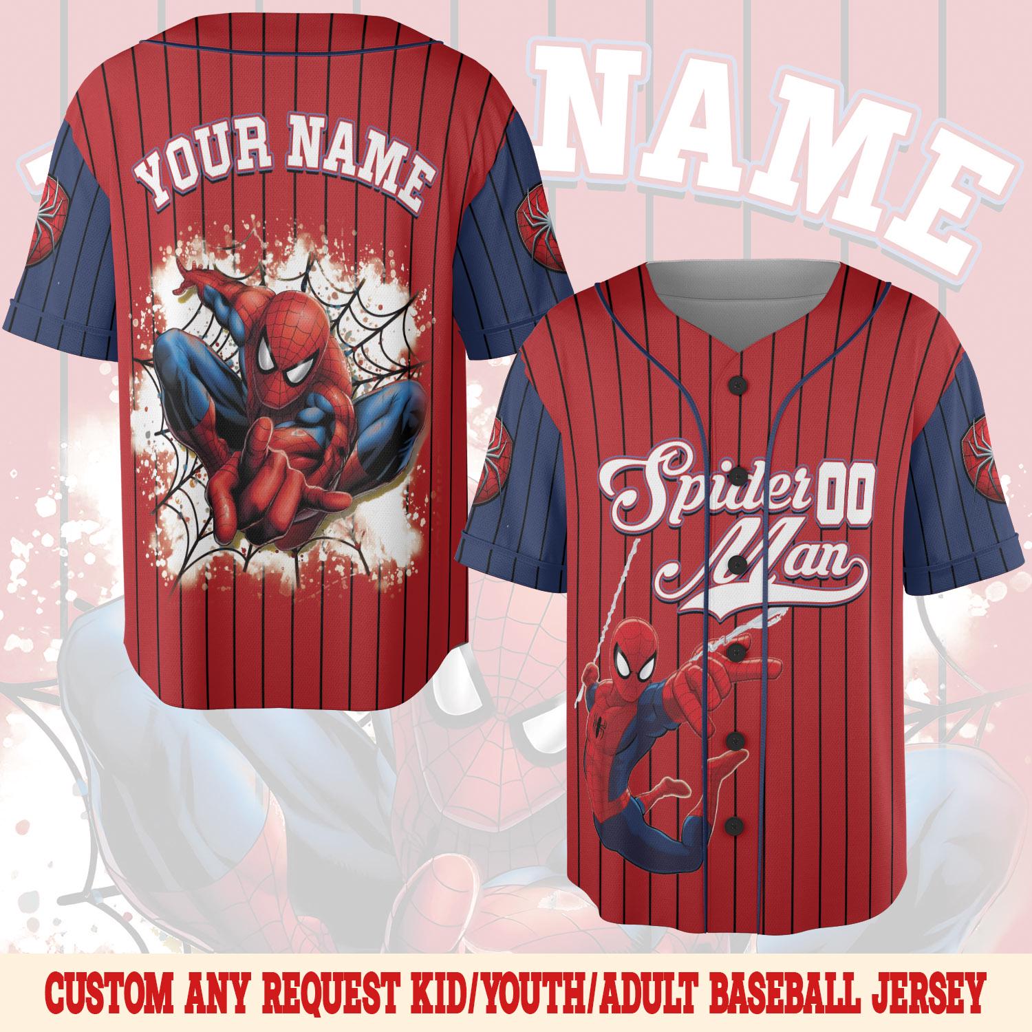 Discover Custom Spiderman Baseball Jersey, Personalized Superhero Jersey
