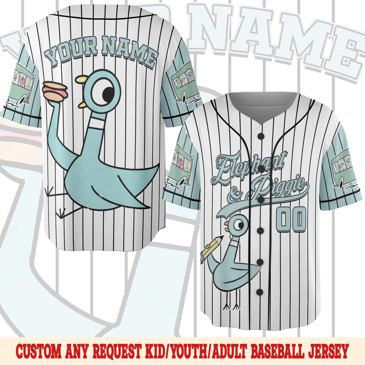 Discover Elephant and Piggie Costume Baseball Jersey Mo Willems Teacher Halloween Shirt