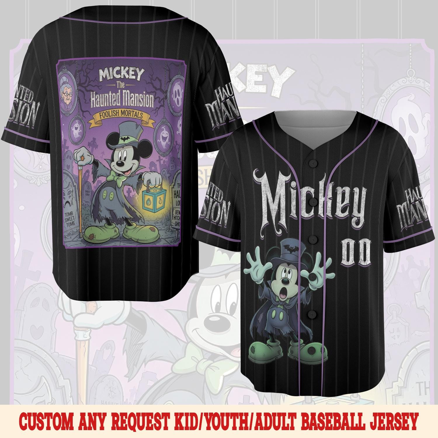 Discover Halloween Mickey Haunted Mansion Baseball Jersey, Hitchhiking Ghosts Shirt