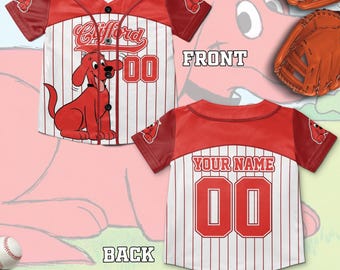 Custom Clifford The Big Red Dog Baseball Jersey, Personalized Red Dog Baseball Jersey,  Red Dog Birthday Jersey,  Red Dog Birthday OHSW01