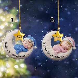 Baby’s First Christmas Ornament, Moon Acrylic Keepsake, Personalized Newborn Gift, Baby Shower Gift, Baby First Christmas Keepsake SL2318