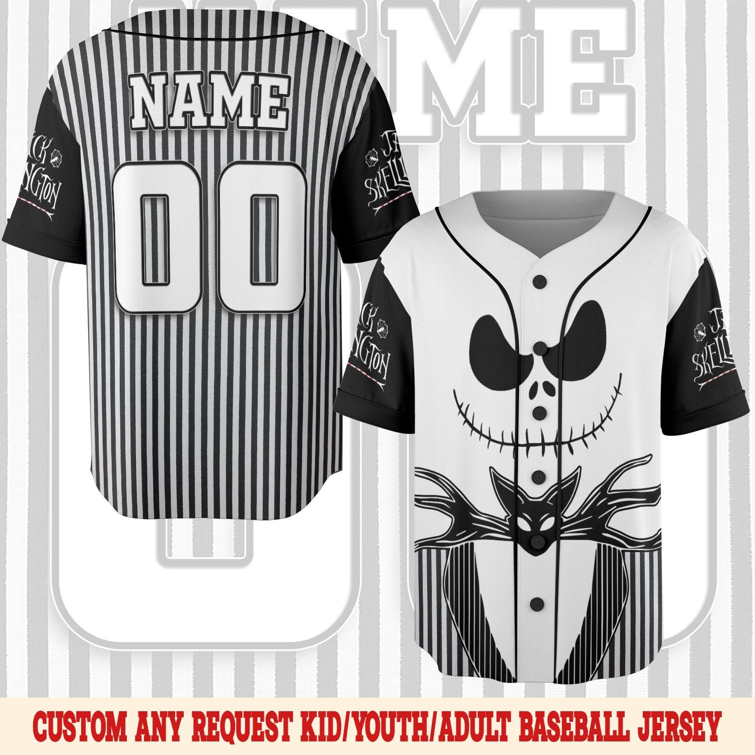 Discover Personalized Jack Skellington Baseball Jersey, Custom Nightmare Before Christmas Jersey