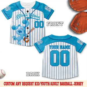 Personalized Blue Clues Baseball Jersey, Blue Dog Lovers Birthday Girl Jersey, Baby Shower Birthday Boy Gift, Blue Clues Family Shirt OHQJ15