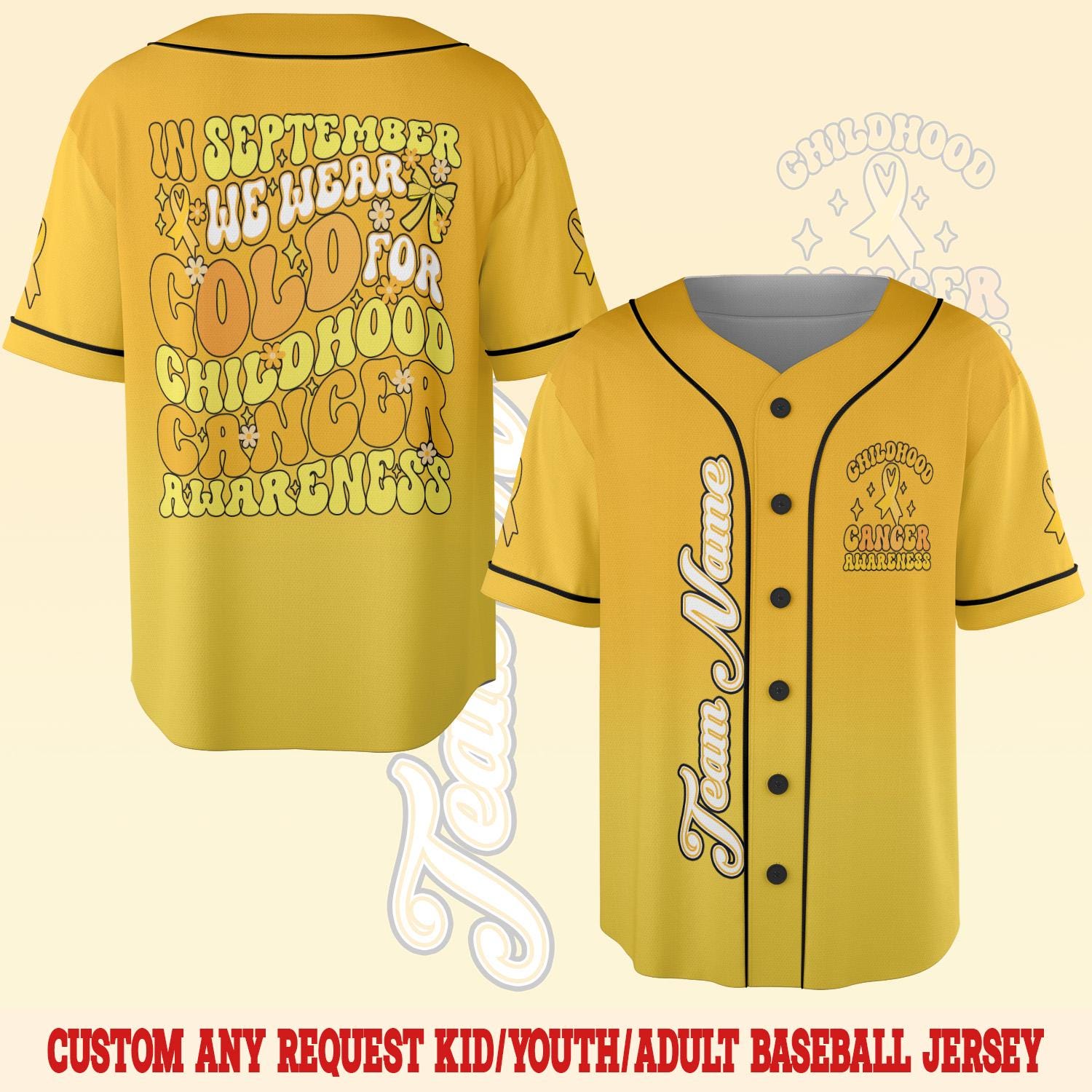 Discover Childhood Cancer Baseball Jersey, Gold Ribbon Awareness Tee
