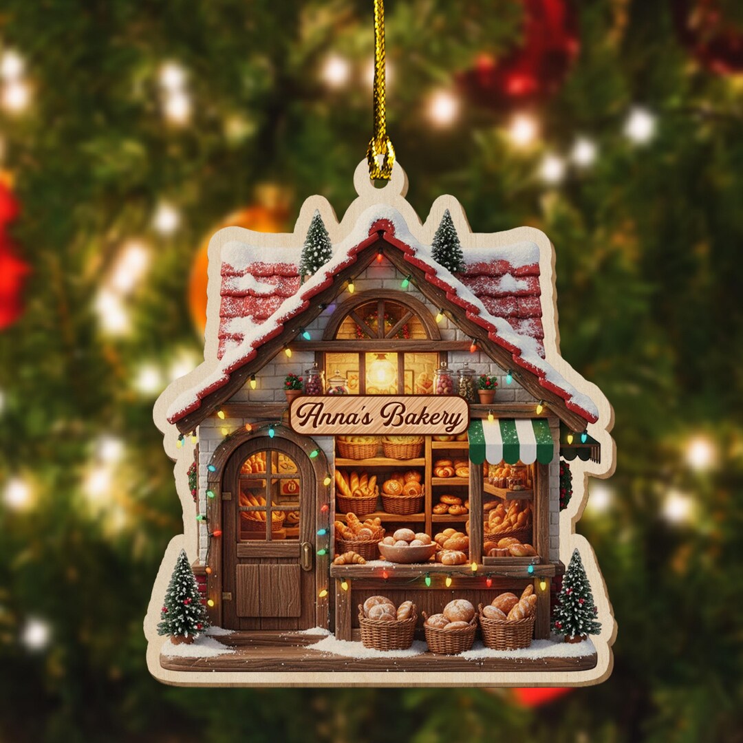 Personalized Bakery Christmas Ornament, 2D Flat Rustic Bakery Shop Tree ...