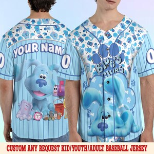 Personalized Blue Clues Baseball Jersey, Blue Dog Lovers Birthday Girl Jersey, Blue Clues Family Shirt, Blue Clues Kids OHUX05