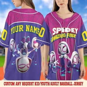 Personalized Ghost-Spider Spidey Baseball Jersey,  Gwen Stacy Spidey Birthday, Spidey and His Amazing Friends Birthday Shirt OHR201
