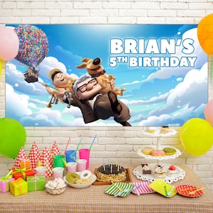 Up Party Banner, Pastel Up Party Birthday Backdrop, Up Falling Party Banner E1MR03