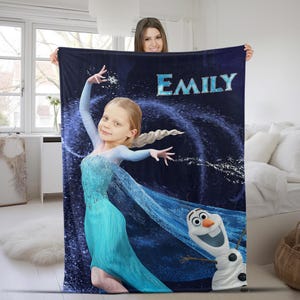 Personalized Disney Princess Blanket, Face Photo Name Girl Blanket, Disney Princess Birthday Girl Gift, WDW Disneyland Princess KCUL04