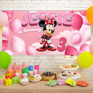 Minnie Mouse Birthday Backdrop, Minnie Mouse Birthday Banner Decoration, Minnie Mouse Decoration Party, Minnie Mouse Background SKS534