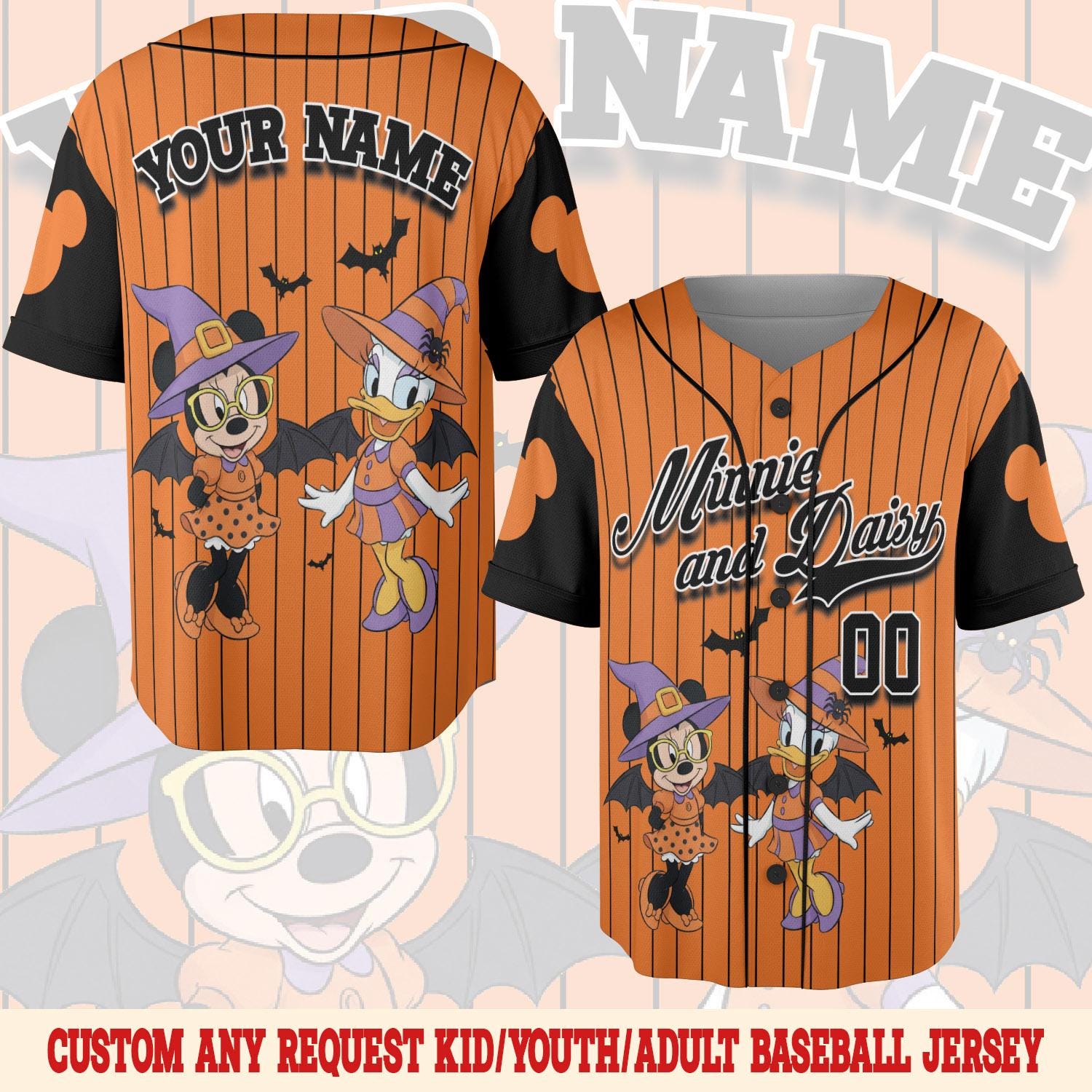 Discover Disney Bestie Minnie DaisyHalloween Baseball Jersey Costume Shirt, Disney halloween jersey