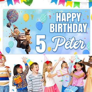 Disney UP Family Birthday Backdrop/Disney UP Birthday Banner/Carl Ellie Backdrop/Custom Disney UP Birthday Backdrop KDMU18