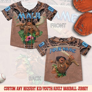 Custom Disney Moana Maui Baseball Jersey, Custom Name Disney Maui Jersey, Disney Moana  Baseball Jersey Outfits, Disney Fans OHU203