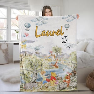 Pooh Bear And Friends Blanket, Personalized Watercolor Winnie The Pooh Blanket, Birthday Gift For Her/Him SKXF18