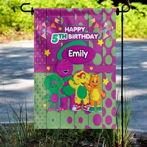 Customize Barney Birthday Welcome Garden Flag, Printable Barney, Barney Decoration, Barney Birthday Party, Barney Birthday Flag UNYI02