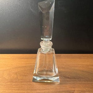 Vintage Art Deco Czechoslovakia Cut Glass Perfume Bottle with Dauber