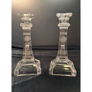 Westmoreland Clear Glass Etched Candlestick Holders Vintage
