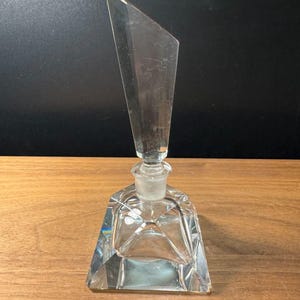 Vintage Art Deco Czechoslovakia Cut Glass Perfume Bottle with Dauber