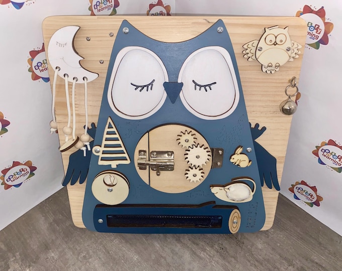 Montessori Wooden Baby Owl Busy Board: Sensory Learning Activity Center for Early Educational Development & Fine Motor Skills - Eco-Friendly