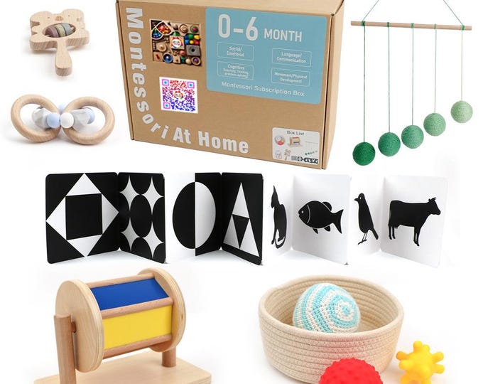 Sensory Foundation Subscription Box 0-6 Months: Enhance Development and Learning with Montessori Baby Educational Toys and Activities