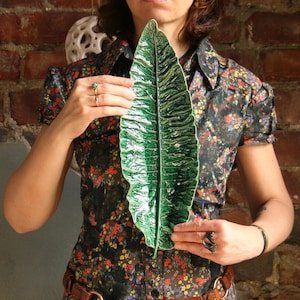 Horseradish Leaf Ceramic Platter, Botanical Pottery Serving Dish
