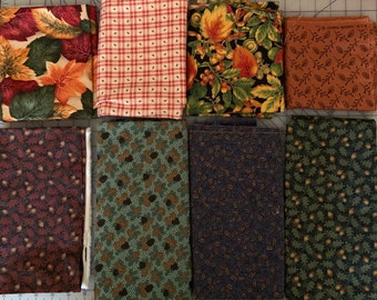 9+ yards of Autumn Fall Quilting Fabric various size pieces prints