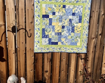 Table Topper Quilt - 36 x 36 Square -  Quilted table runner - table quilt - Spring - Summer - blue yellow green - wall hanging