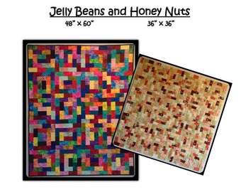 Quilt Pattern - Jelly Beans and Honey Nuts - Lap Quilt Throw Table Quilt - Wall Hanging -PDF Download - Pre-Cut Friendly - Easy - Beginner