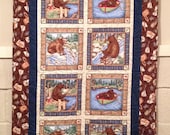 Wall hanging - Quilt - Bears Fishing - 34 x 55 - baby boy quilt - newborn toddler quilt - blanket - door banner - table