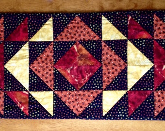 Halloween Table Runner Quilt - 16 x 38 - tablerunner quilt - witch hats and stars