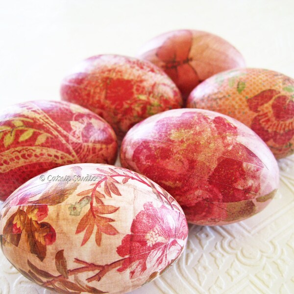Red Easter Eggs Rose Easter Eggs Pink Easter Eggs Old World rustic rose pink red floral country cottage
