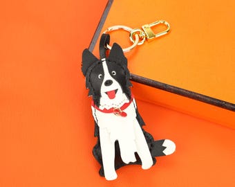 Handmade Leather Dog Charm: Designer-Inspired Purse Keychain